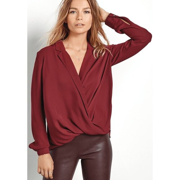 Romeo & Juliet Couture Tops - Vintage Romeo & Juliet Couture Silk Blend Burgundy Draped Surplice Sheer Blouse